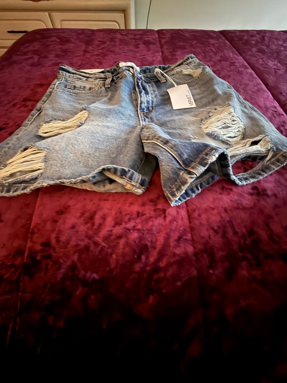 Distressed Light Blue Denim Shorts - Unknown Brand